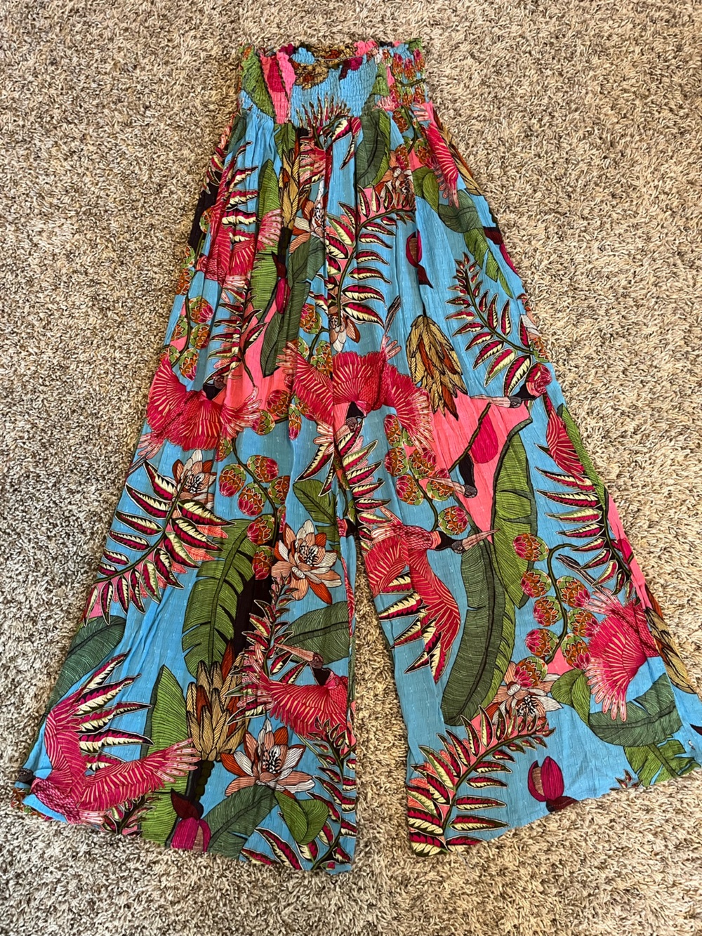 Tropical Wide- Waist Pants - Blue & Pink Floral summer Vibes Rachel Roy